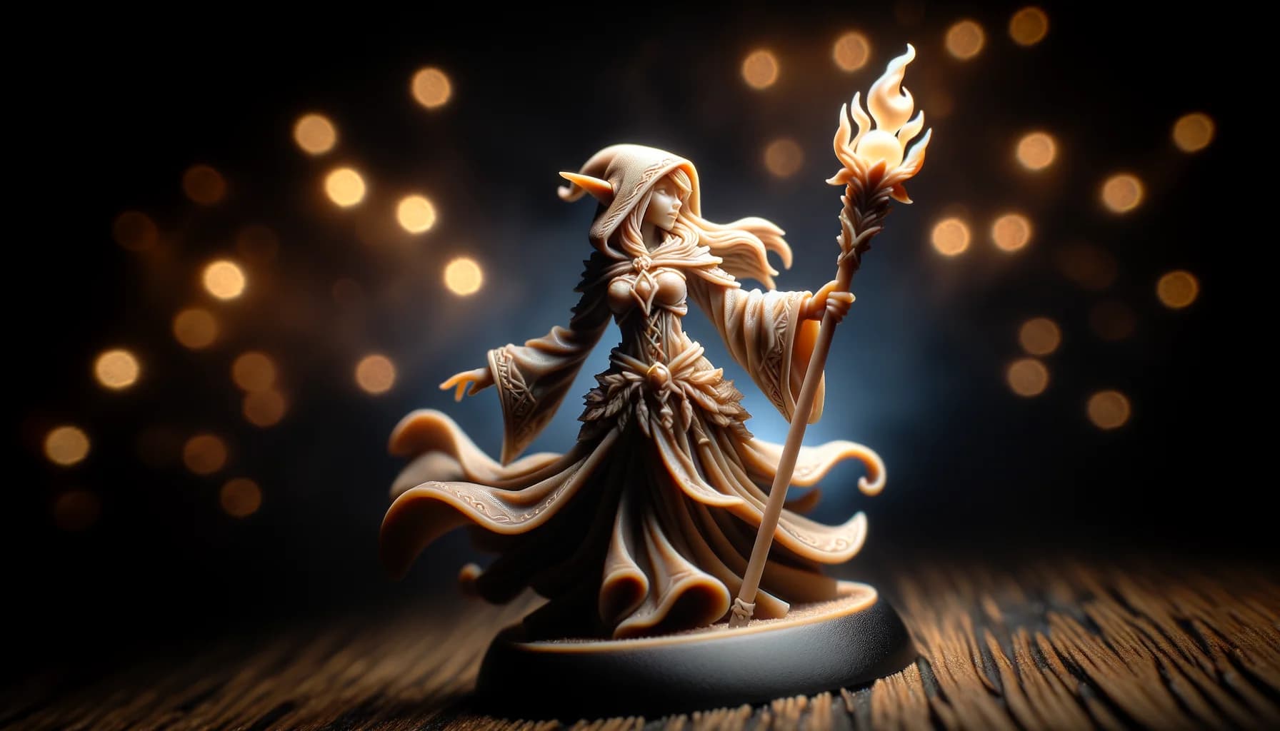 Figurine JDR personnalisée d'une magicienne elfe imprimée en résine