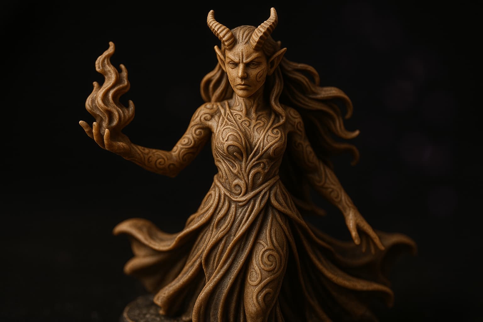 Figurine unique de sorcière tieffeline générée par IA