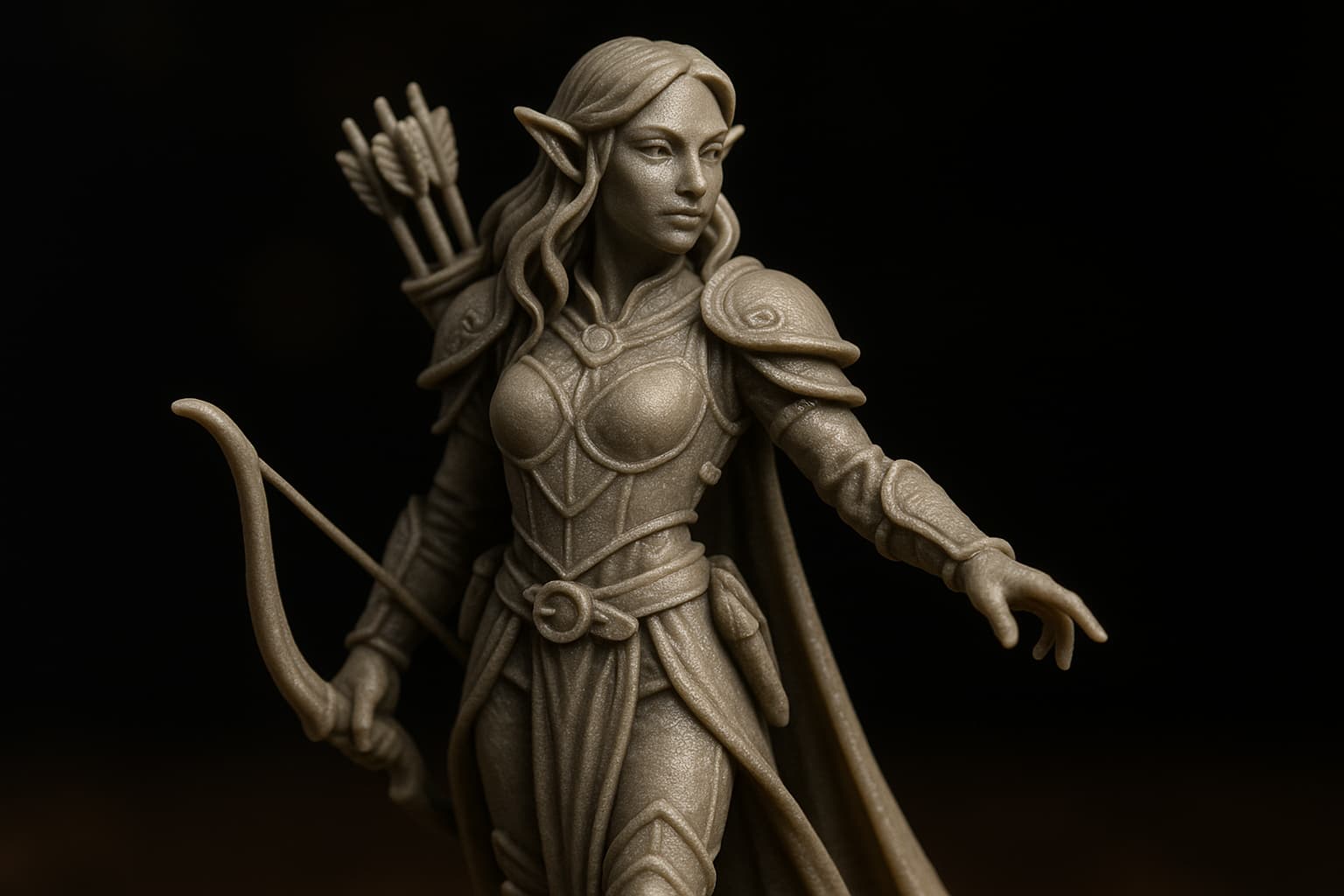 Figurine de guerrière elfe imprimée en résine