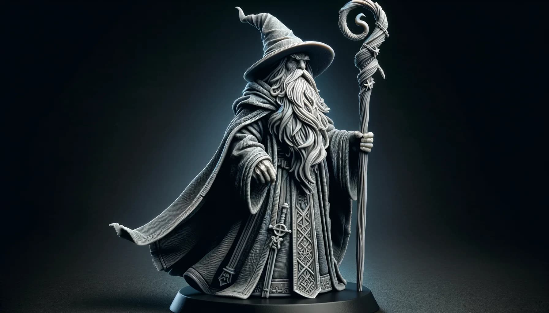 Gros plan sur une figurine JDR imprimée en résine avec détails fins