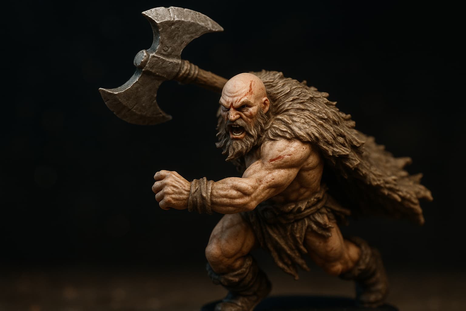 Figurine de barbare brandissant une hache à deux mains