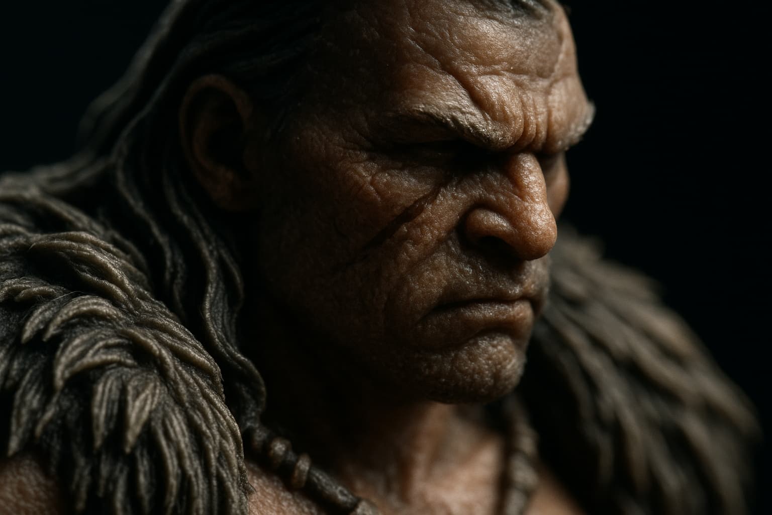 Gros plan sur les détails de texture d'une figurine barbare