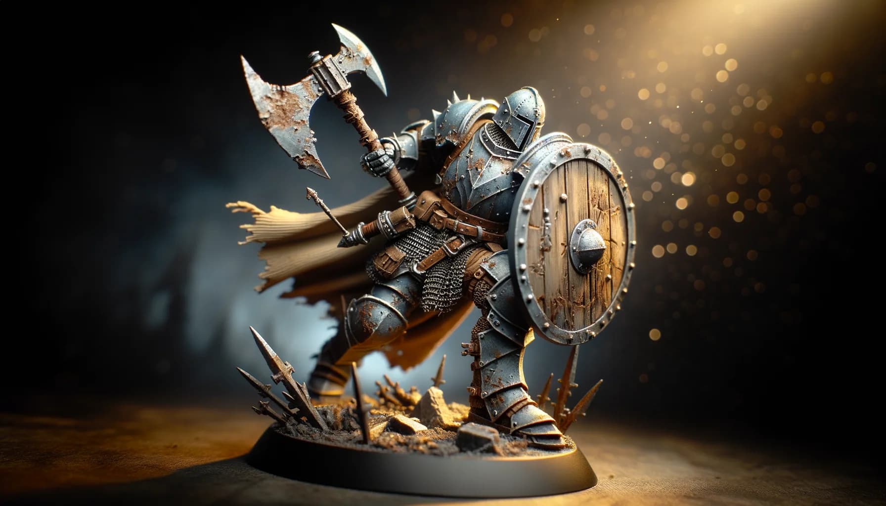 Figurine de guerrier en armure lourde avec hache