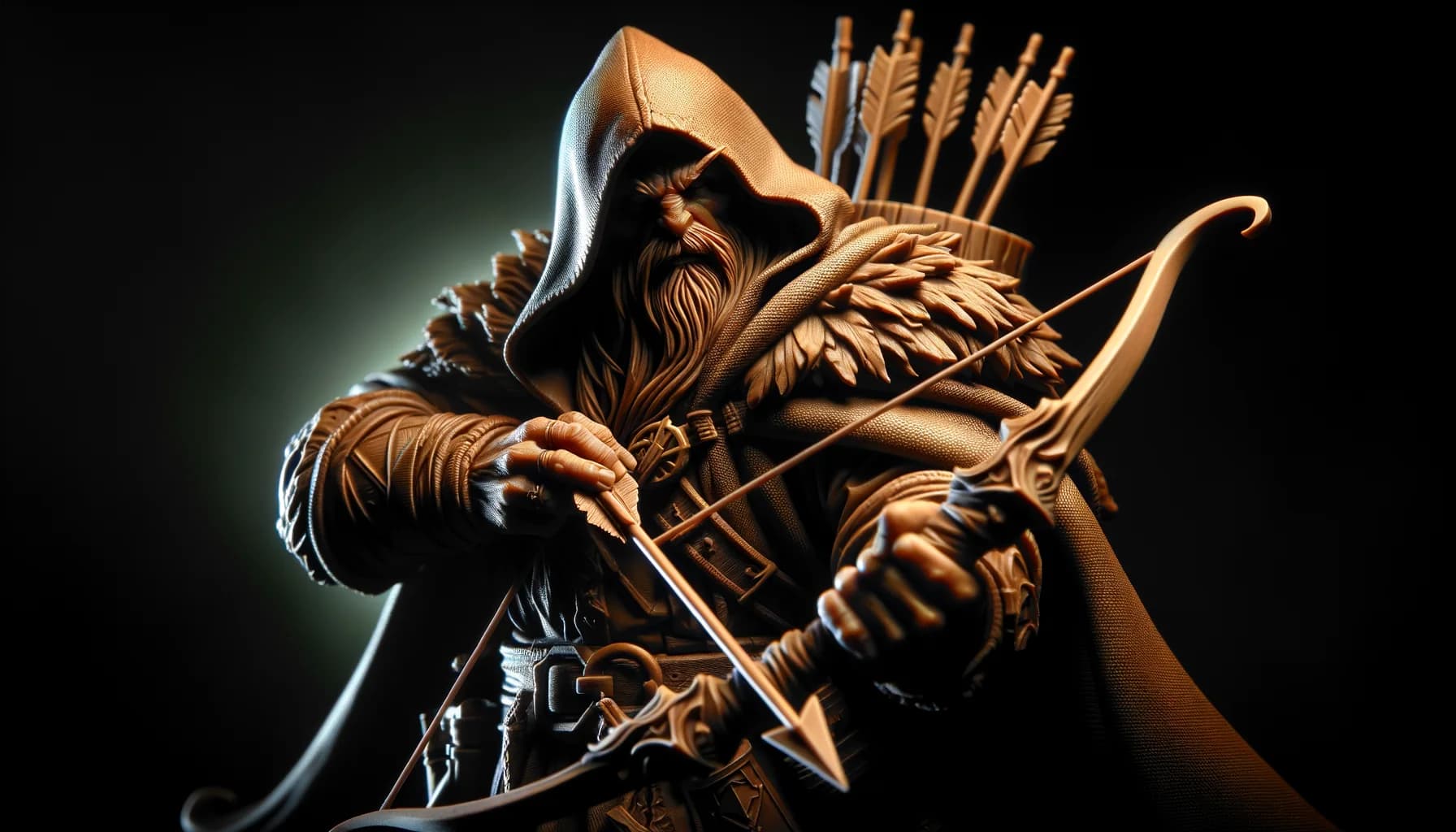 Gros plan sur une figurine de demi-orque rôdeur imprimée en résine