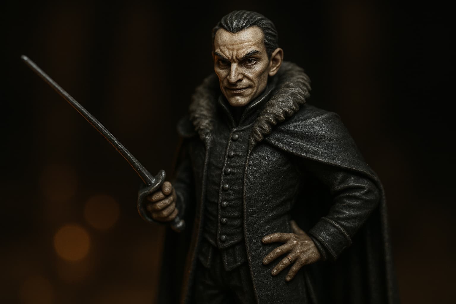 Figurine de noble maléfique en tenue aristocratique sombre