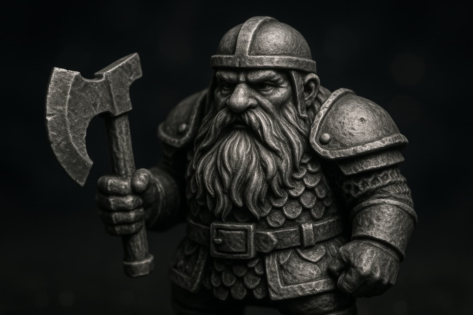 Figurine de guerrier nain pré-ombrée avec contrastes visibles