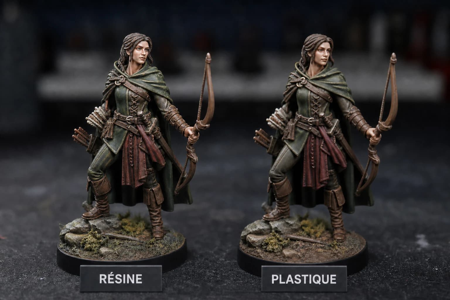 Comparaison peinte d'une figurine en résine et en plastique