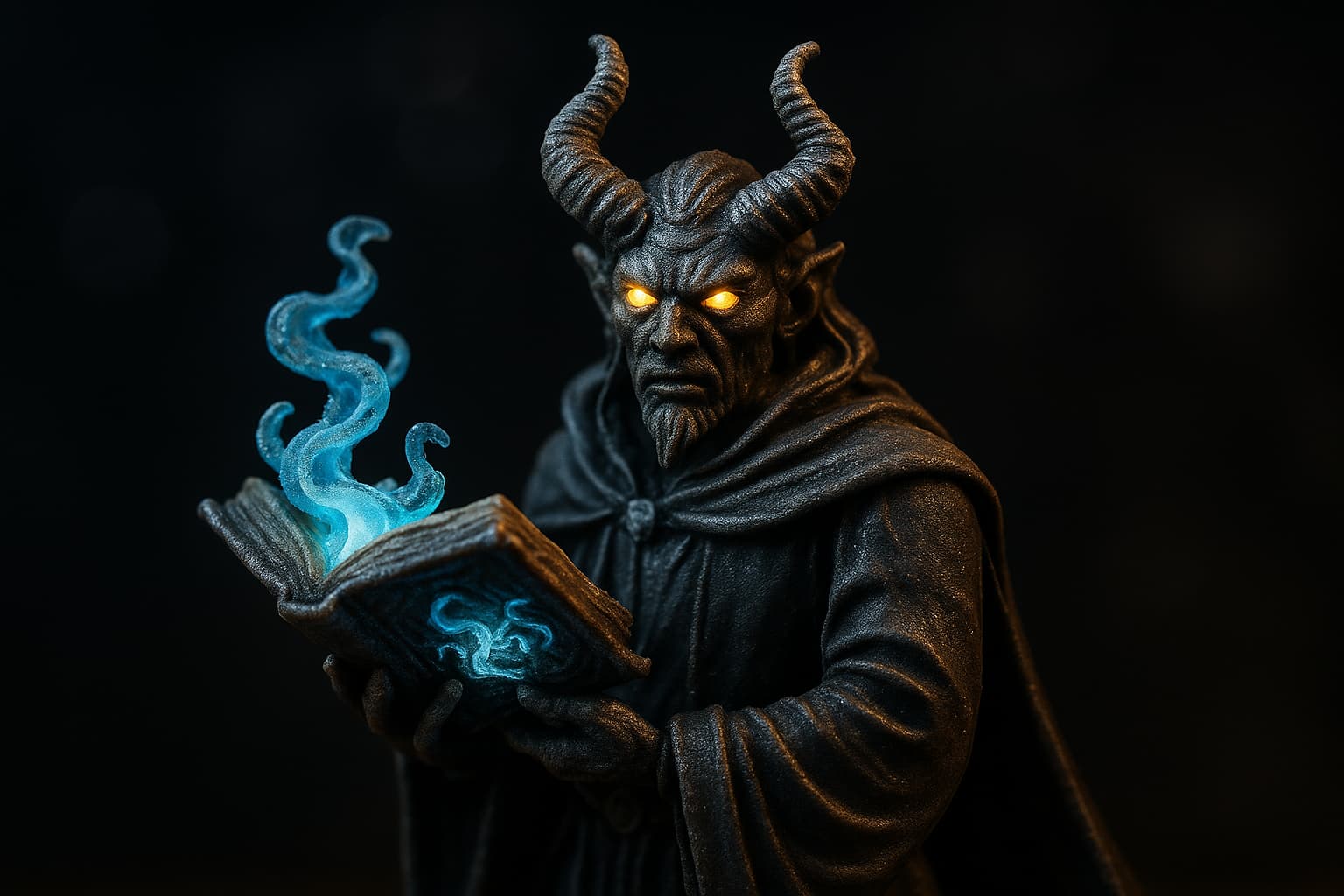 Figurine de tieffelin sorcier aux cornes torsadées