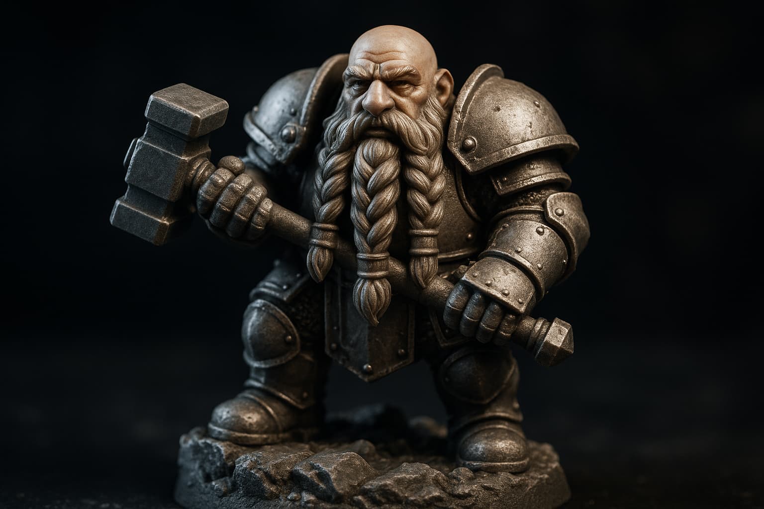 Figurine de nain guerrier en armure lourde